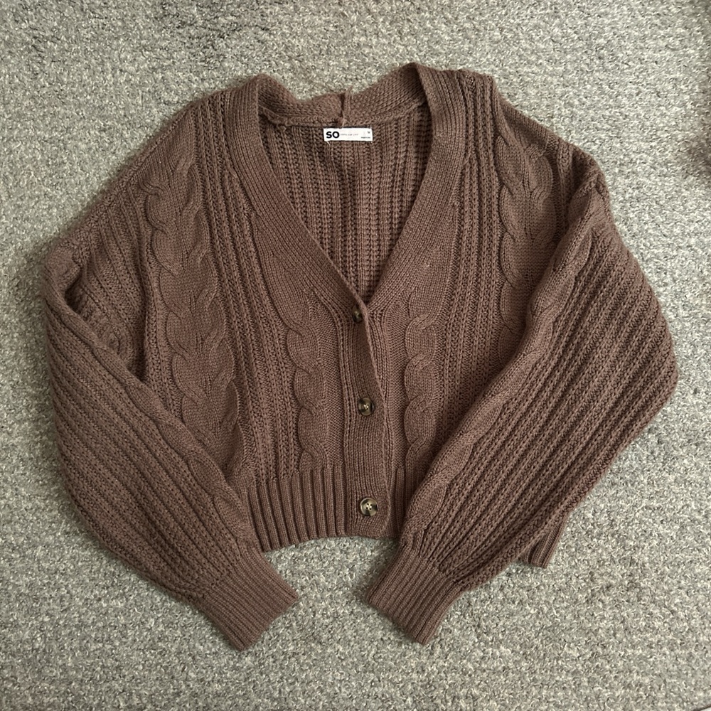 SO Brown Cable Knit Cropped Cardigan
